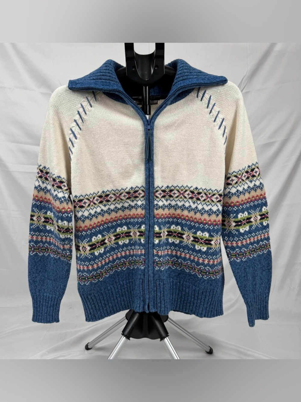 Fair Isle Zip Cardigan Sweater Nordic Knit Grandma/Grandpa Cottagecore Unisex